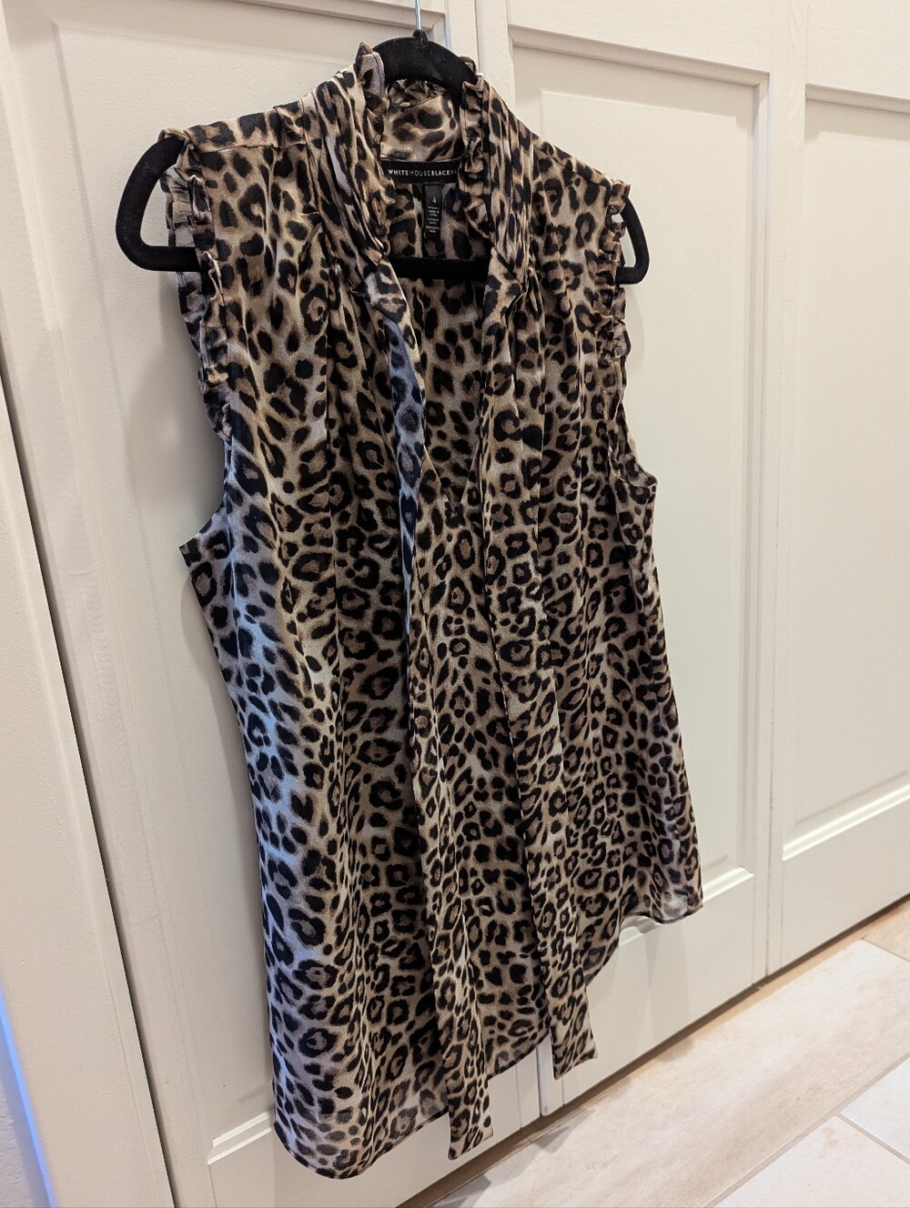 White House Black Market Leopard Tie-Neck Sleeveless Blouse Brown Black Nwot S 4
